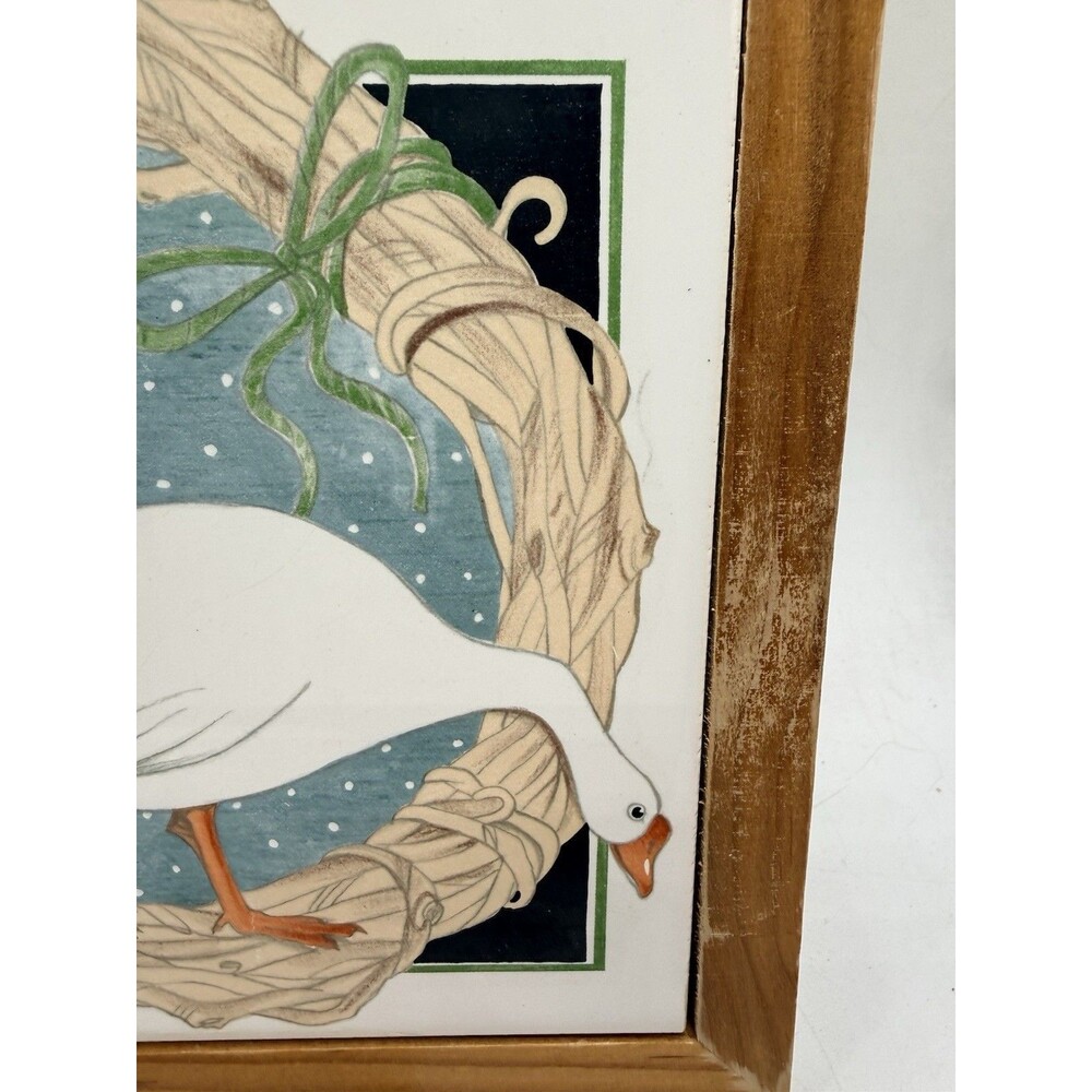 Vintage Geese In Wreath Vandor Pelzman Ceramic Tile Wood Trivet Hot Pad 1981 - Picture 8 of 11